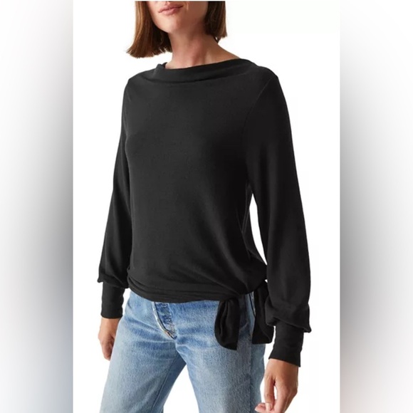 Michael Stars Black Asymmetrical Long Sleeve Top - Picture 2 of 5